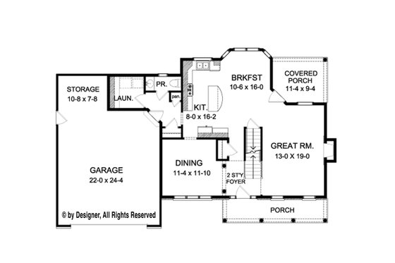 Floor Plan - Main Floor for Colonial House Plan #1010-210 - 3 bed, 2.5 bath