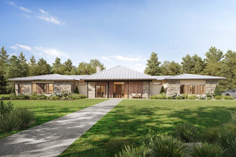 House Blueprint - Prairie Exterior - Front Elevation Plan #924-30