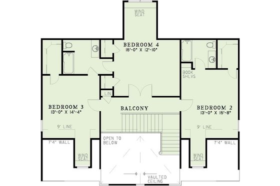 Floor Plan - Upper Floor for Traditional House Plan #17-225 - 4 bed, 4.5 bath