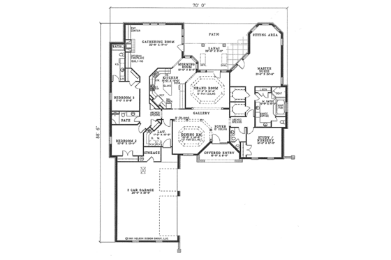 Floor Plan - Main Floor for Mediterranean House Plan #17-1131 - 4 bed, 3.5 bath