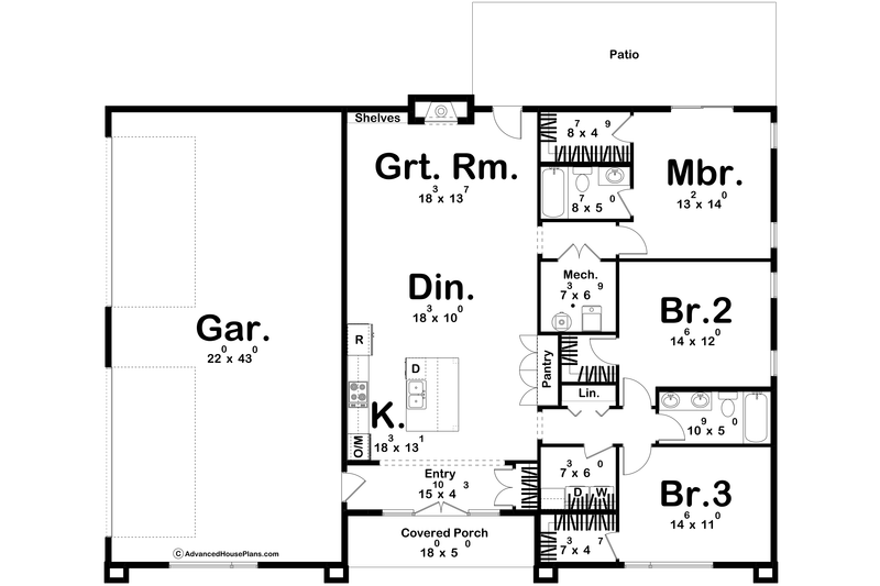 House Blueprint - Floor Plan - Main Floor for Modern House Plan #455-547 - 3 bed, 2 bath