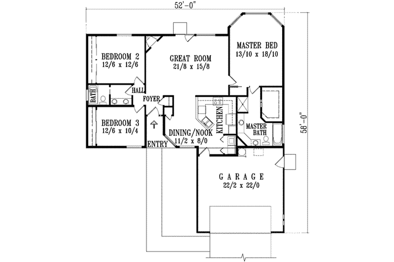 Dream House Plan - Floor Plan - Main Floor for Adobe / Southwestern House Plan #1-1308 - 3 bed, 2 bath
