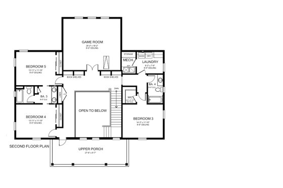 Floor Plan - Upper Floor for Southern House Plan #1058-178 - 5 bed, 4.5 bath