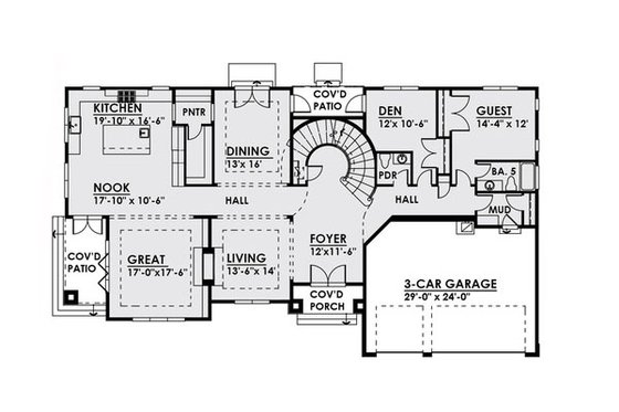 Floor Plan - Main Floor for Contemporary House Plan #1066-22 - 4 bed, 5.5 bath