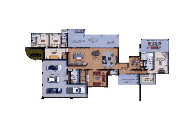 House Design - Floor Plan - Main Floor for Contemporary House Plan #1110-19 - 3 bed, 3.5 bath