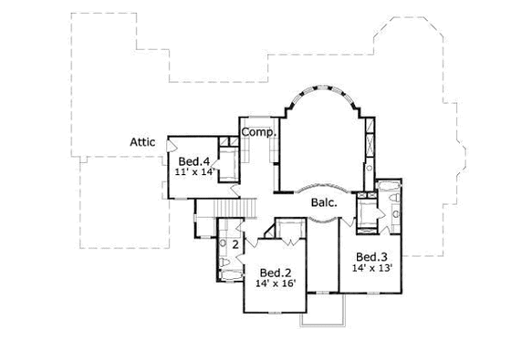 Floor Plan - Upper Floor for European House Plan #411-195 - 4 bed, 3.5 bath