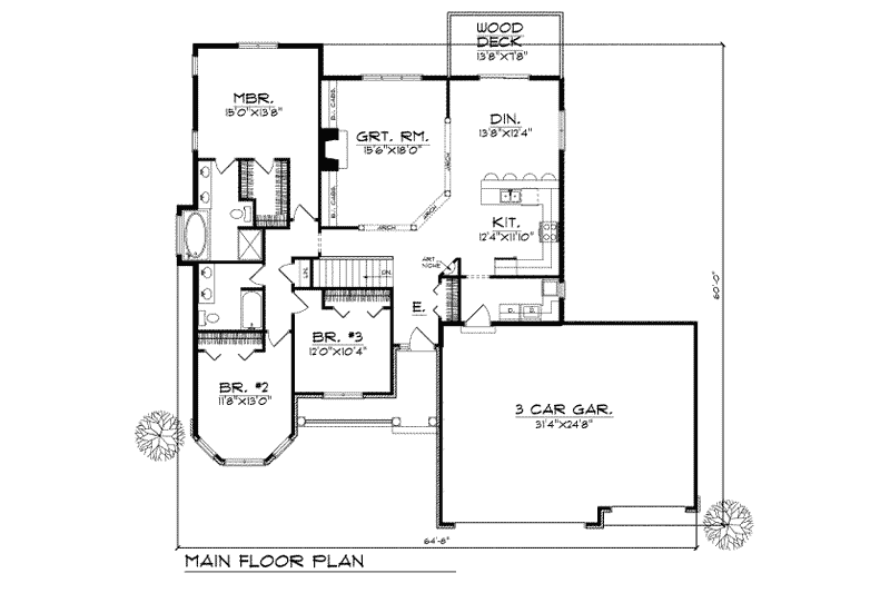 Home Plan - Floor Plan - Main Floor for Traditional House Plan #70-216 - 3 bed, 2 bath