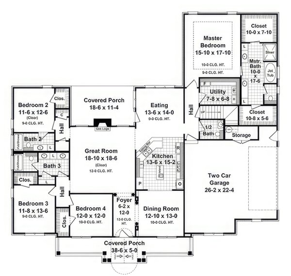 Home Plan - Floor Plan - Main Floor for Farmhouse House Plan #21-556 - 4 bed, 3.5 bath