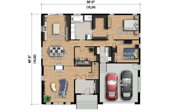 Floor Plan - Main Floor 1 for Contemporary House Plan #25-4332 - 2 bed, 1 bath