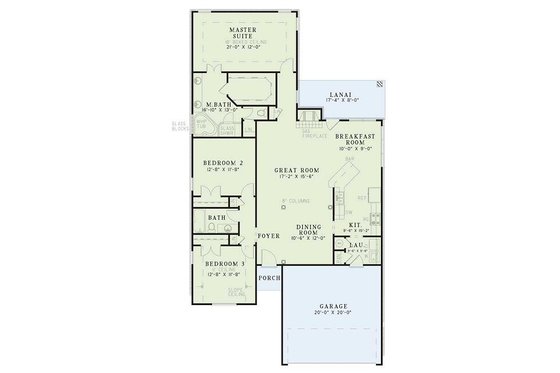 Floor Plan - Main Floor for Southern House Plan #17-101 - 3 bed, 2 bath
