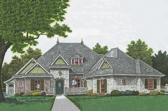 Exterior - Front Elevation for European House Plan #310-986 - 3 bed, 2.5 bath