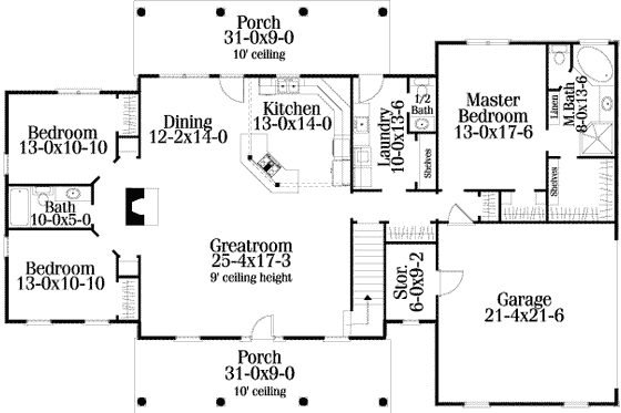 Floor Plan - Main Floor for Cottage House Plan #406-124 - 3 bed, 3 bath