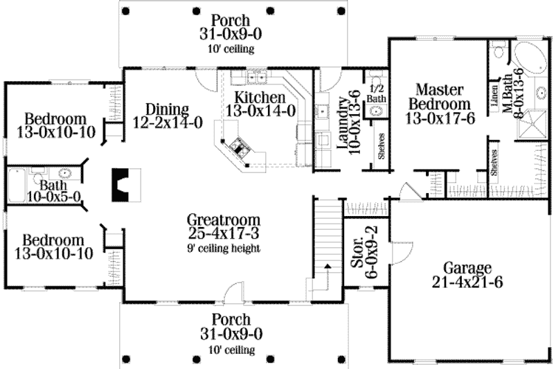 Architectural House Design - Floor Plan - Main Floor for Cottage House Plan #406-124 - 3 bed, 3 bath