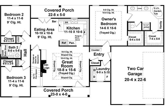 Floor Plan - Main Floor for Ranch House Plan #21-469 - 3 bed, 2 bath