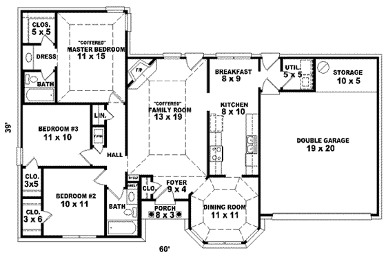 Floor Plan - Main Floor for Traditional House Plan #81-1432 - 3 bed, 2 bath
