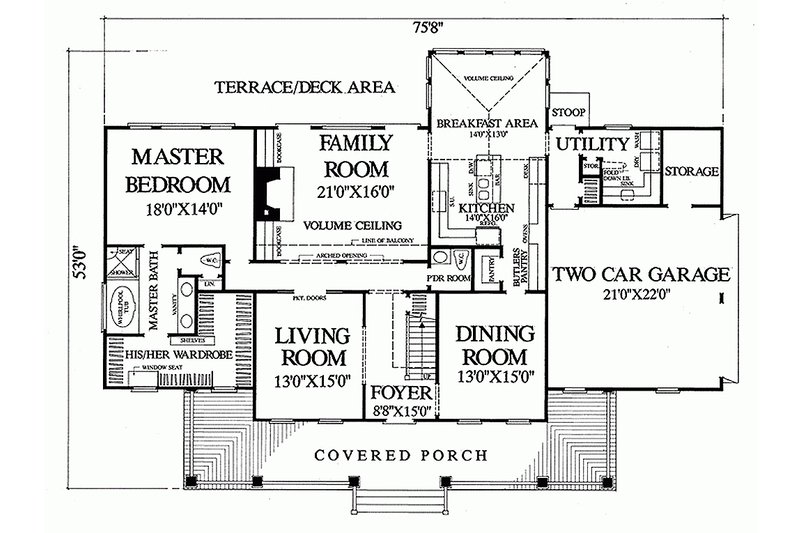 Dream House Plan - Main level floor plan - 3100 square foot Southern home