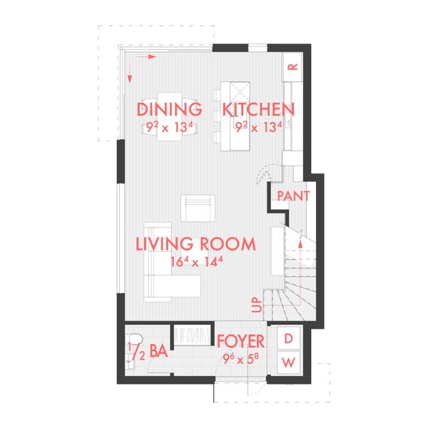 Architectural House Design - Floor Plan - Main Floor for Contemporary House Plan #80-232 - 2 bed, 1.5 bath