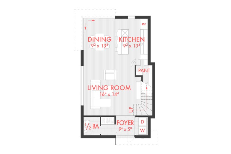 Architectural House Design - Floor Plan - Main Floor for Contemporary House Plan #80-232 - 2 bed, 1.5 bath