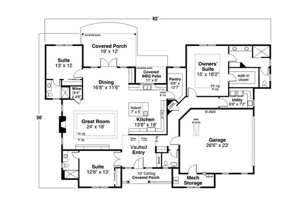 House Blueprint - Ranch Floor Plan - Main Floor Plan #124-1311