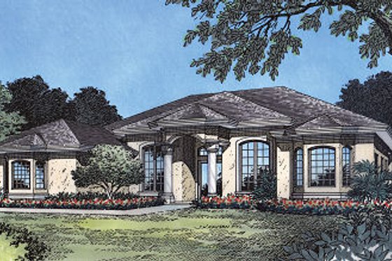 Exterior - Front Elevation for Mediterranean House Plan #417-218 - 4 bed, 3 bath