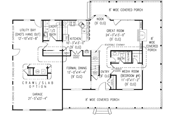 Floor Plan - Main Floor for Farmhouse House Plan #11-204 - 4 bed, 3.5 bath