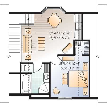 Architectural House Design - Floor Plan - Main Floor for Traditional House Plan #23-443 - 1 bed, 1 bath