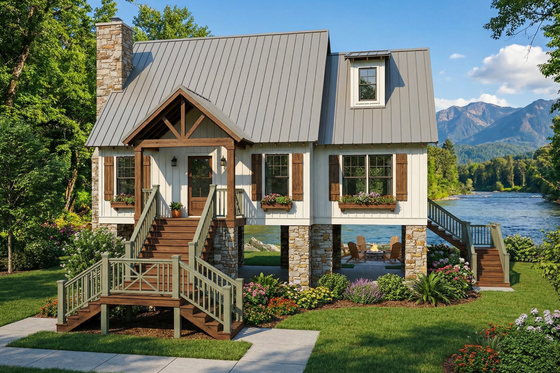 Exterior - Front Elevation for Cottage House Plan #17-2362 - 2 bed, 2 bath