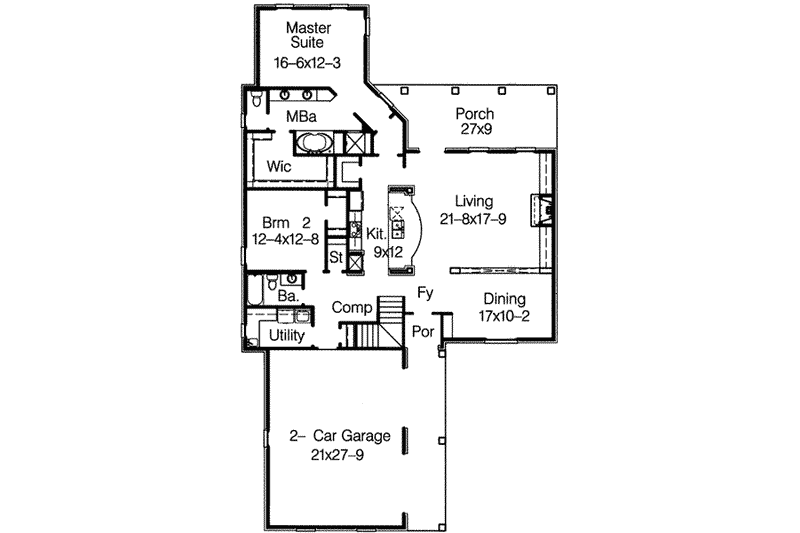 Architectural House Design - Floor Plan - Main Floor for Southern House Plan #15-277 - 4 bed, 3 bath