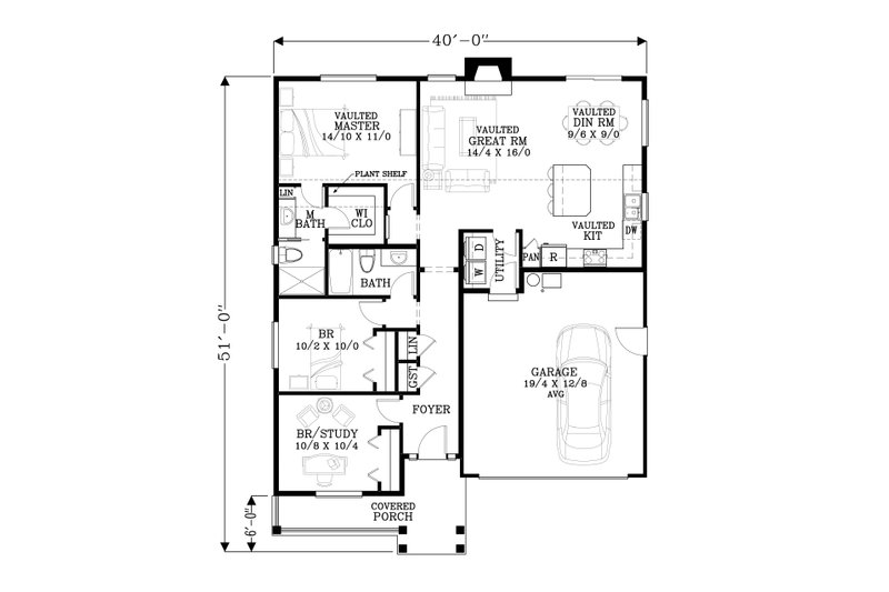 Dream House Plan - Floor Plan - Main Floor for Craftsman House Plan #53-616 - 3 bed, 2 bath