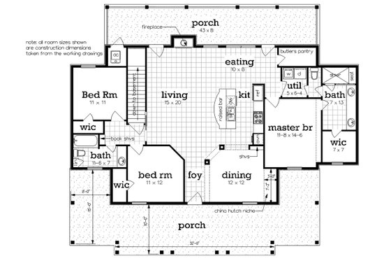 Floor Plan - Main Floor for Cottage House Plan #45-583 - 3 bed, 2 bath