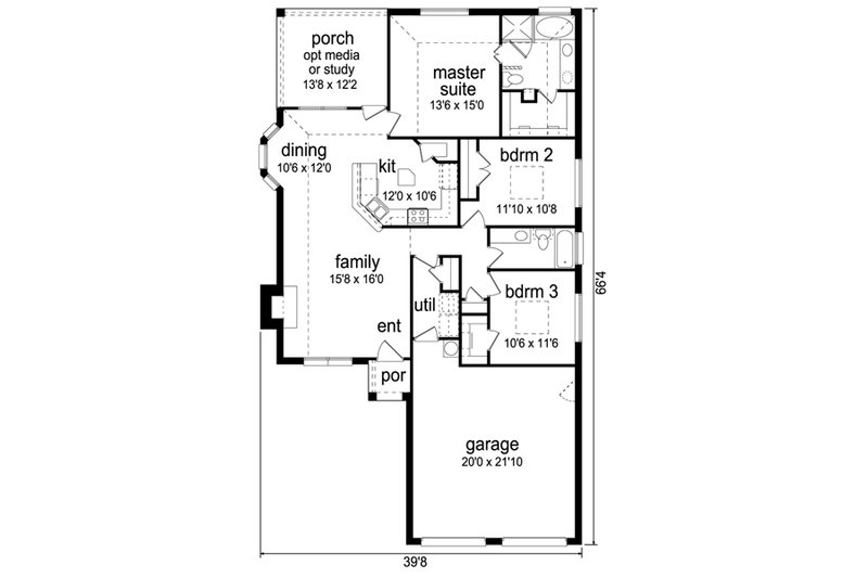 Home Plan - Floor Plan - Main Floor for Traditional House Plan #84-545 - 3 bed, 2 bath
