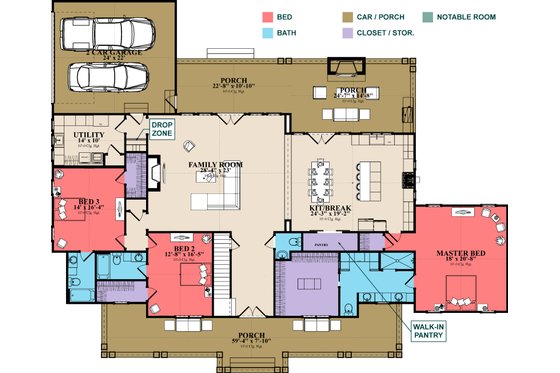 Floor Plan - Main Floor for Farmhouse House Plan #63-430 - 4 bed, 4.5 bath