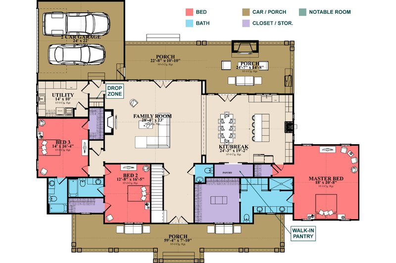 Home Plan - Floor Plan - Main Floor for Farmhouse House Plan #63-430 - 4 bed, 4.5 bath