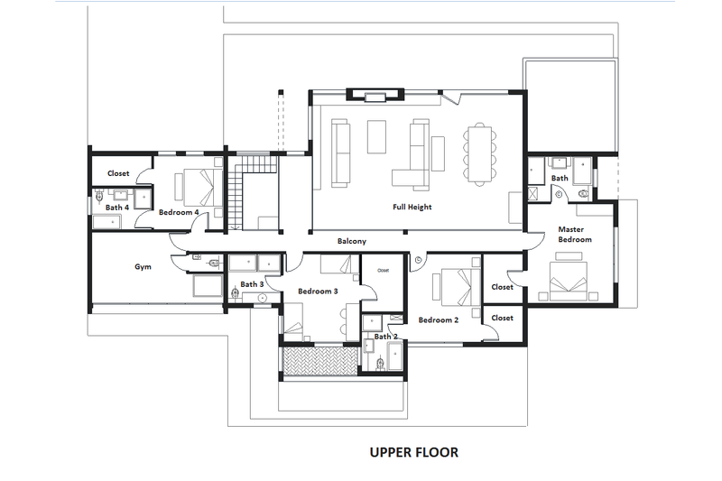 House Blueprint - Floor Plan - Upper Floor for Modern House Plan #542-1 - 4 bed, 6 bath