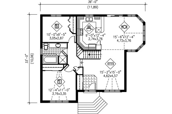 Floor Plan - Main Floor for Modern House Plan #25-325 - 2 bed, 1 bath