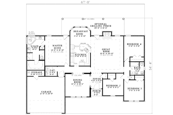 Floor Plan - Main Floor for Traditional House Plan #17-2084 - 4 bed, 2 bath