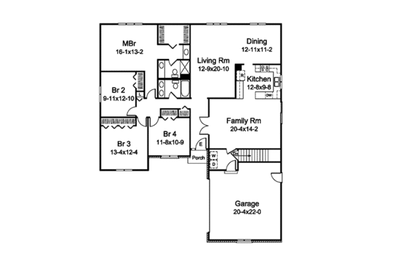 Floor Plan - Main Floor for Ranch House Plan #57-469 - 4 bed, 2 bath