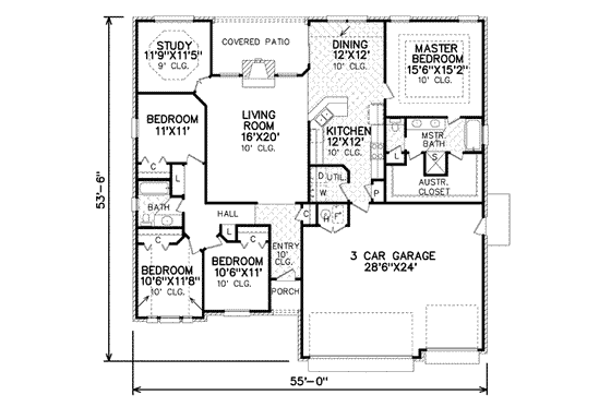 Floor Plan - Main Floor for Traditional House Plan #65-350 - 4 bed, 2 bath