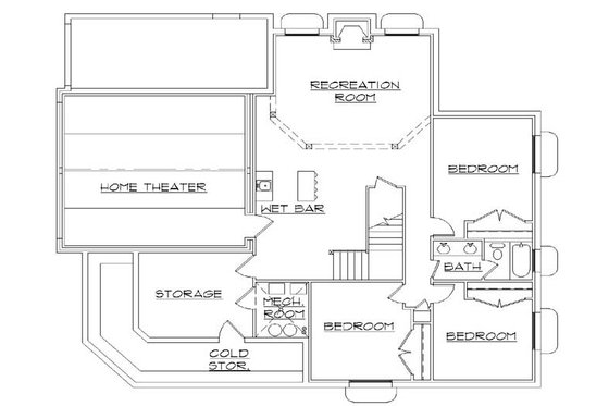 Floor Plan - Lower Floor for Traditional House Plan #5-457 - 3 bed, 4.5 bath
