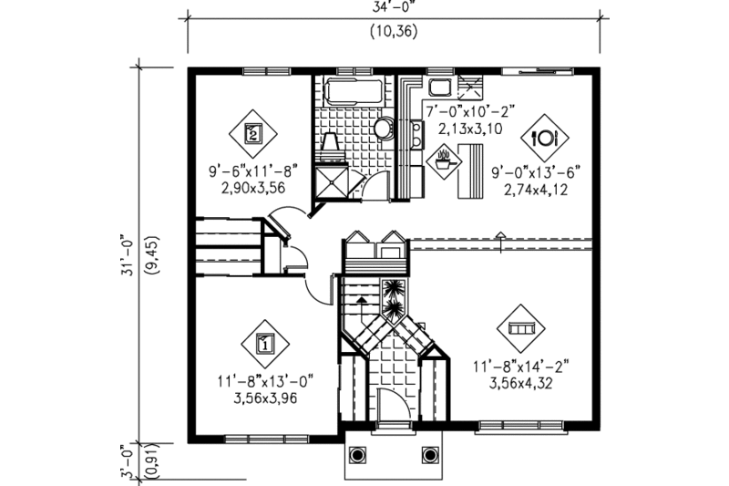Dream House Plan - Floor Plan - Main Floor for Traditional House Plan #25-104 - 2 bed, 1 bath