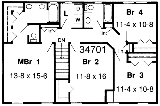 Floor Plan - Upper Floor for Colonial House Plan #312-436 - 4 bed, 2.5 bath