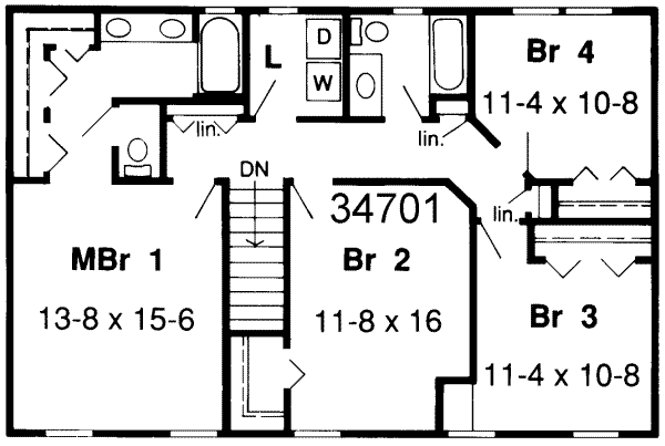 Colonial Floor Plan - Upper Floor Plan #312-436