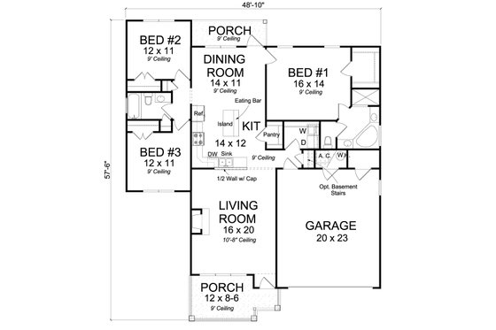 Floor Plan - Main Floor for Cottage House Plan #513-2089 - 3 bed, 2 bath