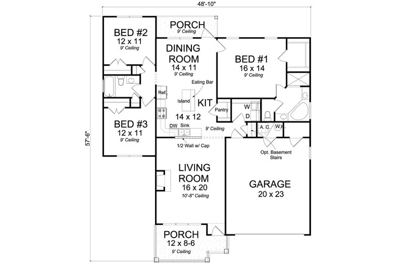 House Plan Design - Floor Plan - Main Floor for Cottage House Plan #513-2089 - 3 bed, 2 bath