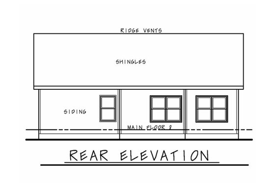 Exterior - Rear Elevation for Ranch House Plan #20-2352 - 3 bed, 2 bath