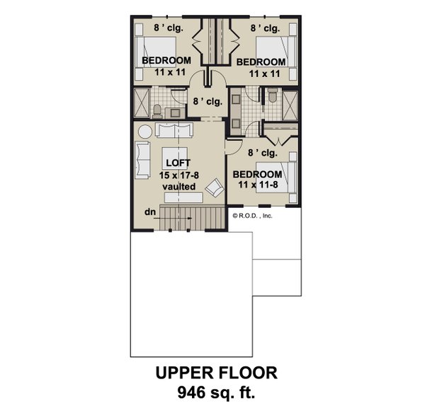 House Blueprint - Bungalow Floor Plan - Upper Floor Plan #51-1462