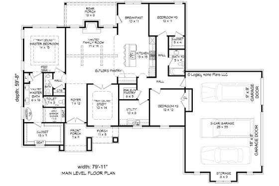 Floor Plan - Main Floor for Traditional House Plan #932-682 - 3 bed, 2.5 bath