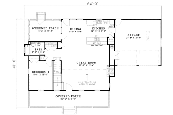 Floor Plan - Main Floor for Country House Plan #17-523 - 2 bed, 2 bath