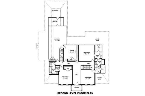 Floor Plan - Upper Floor for Southern House Plan #81-1650 - 5 bed, 4 bath