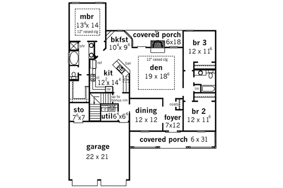 Floor Plan - Main Floor for Country House Plan #16-291 - 3 bed, 2 bath